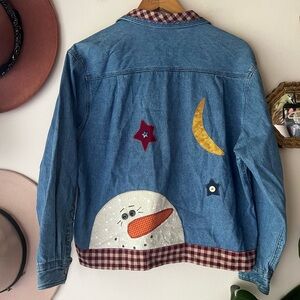 Vintage Snowman‎ applique Denim Button Down Women’s SIZE MEDIUM cottagecore